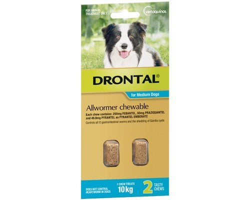 DRONTAL CHEWABLE DOG 10KG, 2 PACK - PAMPERED PETZ HORNSBY