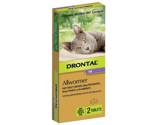 DRONTAL ALLWORMER FOR SMALL CATS 4KG 2 PACK (PURPLE)
