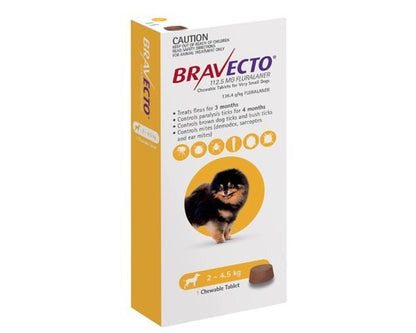 BRAVECTO CHEW FOR XS DOGS (2-4.5KG) YELLOW (1PK) - PAMPERED PETZ HORNSBY