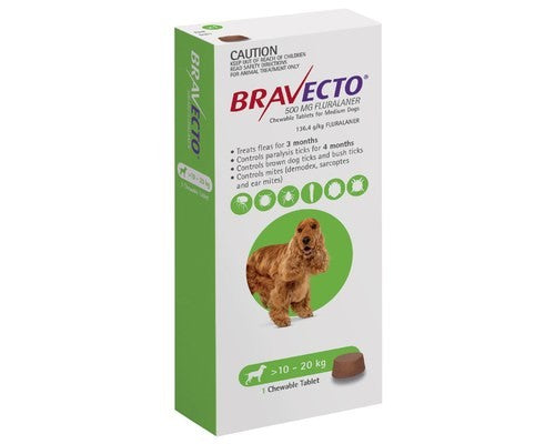 BRAVECTO CHEW FOR MEDIUM DOGS (10-20KG) GREEN (1PK) - PAMPERED PETZ HORNSBY