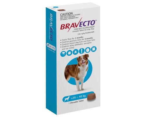 BRAVECTO CHEW FOR LARGE DOGS (20-40KG) BLUE (1PK) - PAMPERED PETZ HORNSBY