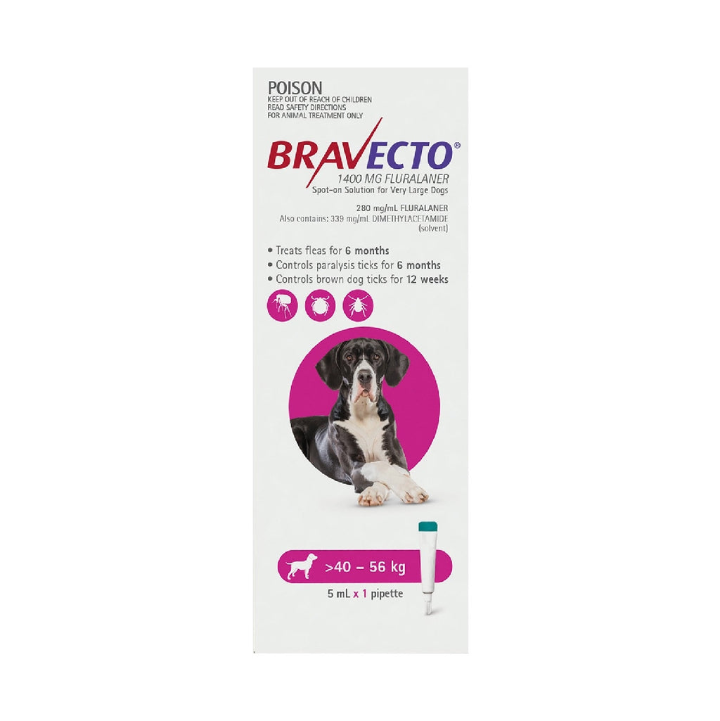 BRAVECTO SPOT DOG X-LARGE 40KG TO 56KG PINK 1 PACK