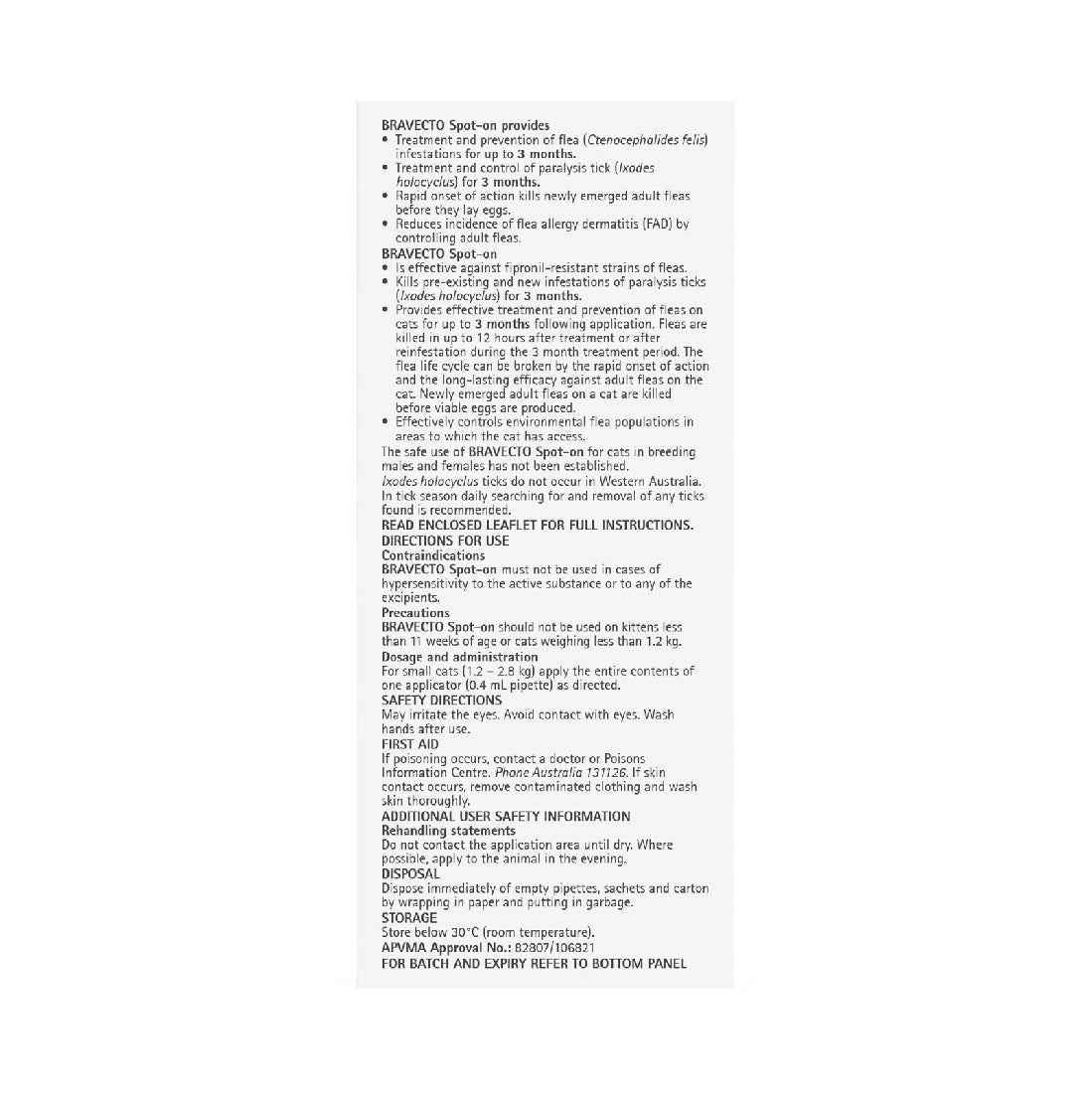 BRAVECTO SPOT CAT SMALL 1.2KG TO 2.8KG GREEN 2 PACK