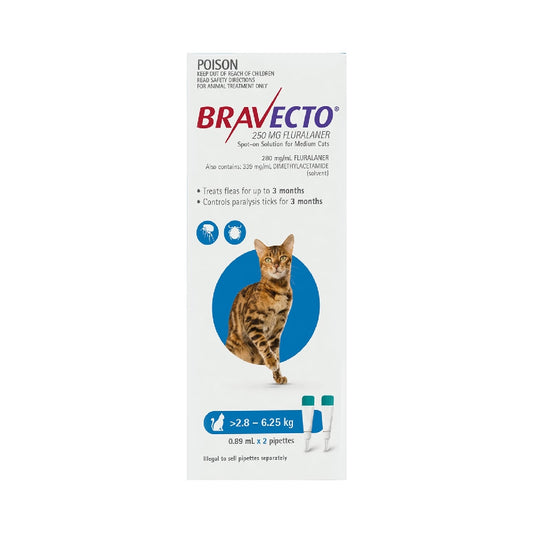 BRAVECTO SPOT CAT MEDIUM 2.8KG TO 6.25KG BLUE 2 PACK
