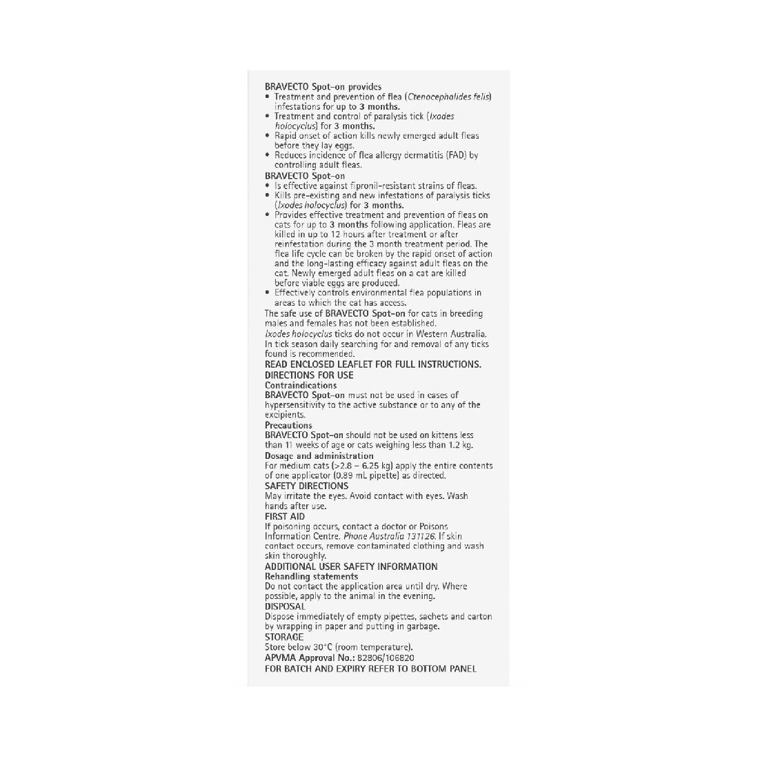 BRAVECTO SPOT CAT MEDIUM 2.8KG TO 6.25KG BLUE 2 PACK