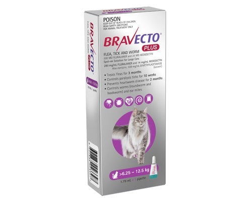 BRAVECTO PLUS SPOT ON CATS PURPLE LARGE 6.2-12KG (1 PACK)