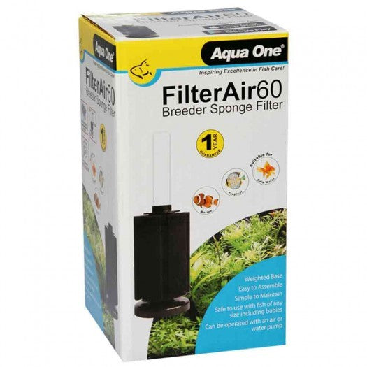 AQUA ONE FILTER AIR 60 - MEDIUM BREEDER SPONGE FILTER 8.5W x 24H x 8.5D CM
