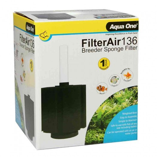 AQUA ONE FILTER AIR 136 - LARGE BREEDER SPONGE FILTER 12W x 24H x 12D CM