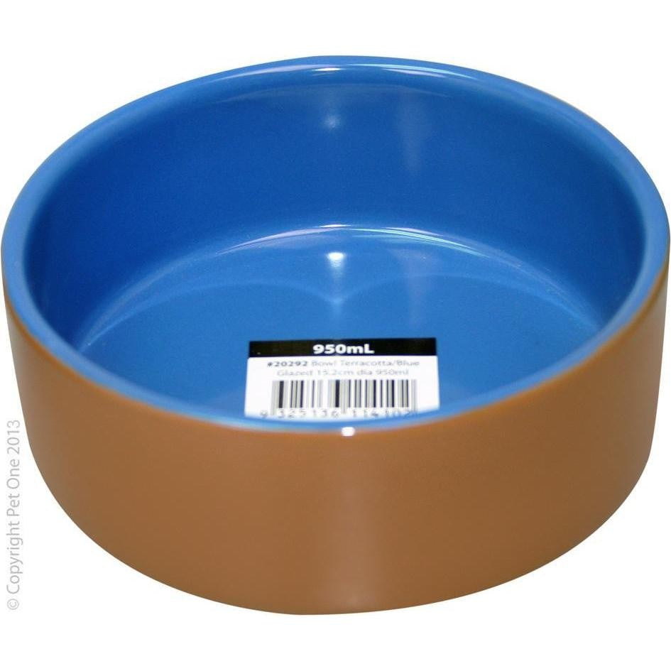 PET ONE PET BOWL TERRACOTTA AND BLUE GLAZE 950ML