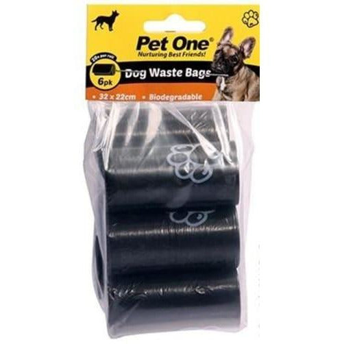 PET ONE DOGGY WASTE BAGS BIODEGRADABLE 6PK X 20PCS ROLL