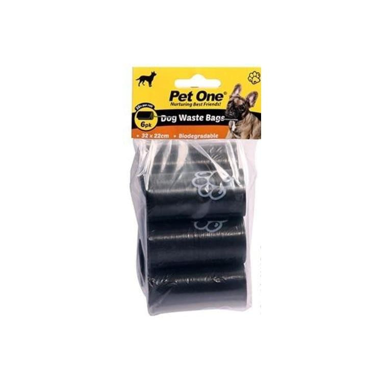 PET ONE DOGGY WASTE BAGS BIODEGRADABLE 6PK X 20PCS ROLL