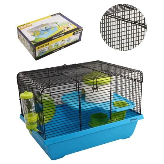 PET ONE SMALL ANMIALS CRITTER VILLA MOUSE WIRE CAGE - 42L X 31W X 27CM H - BLUE/GREEN