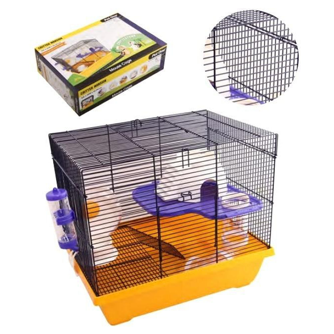 PET ONE SMALL ANMIALS CRITTER MANSION MOUSE WIRE CAGE - 42L X 30W X 36.5CM H - WHITE/YELLOW