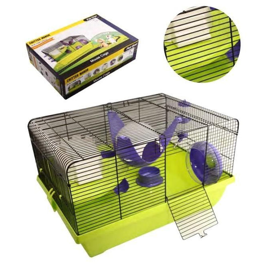 PET ONE SMALL ANIMALS CRITTER MANOR MOUSE WIRE CAGE - 40.5L X 36W X 27CM H - PURPLE/GREEN