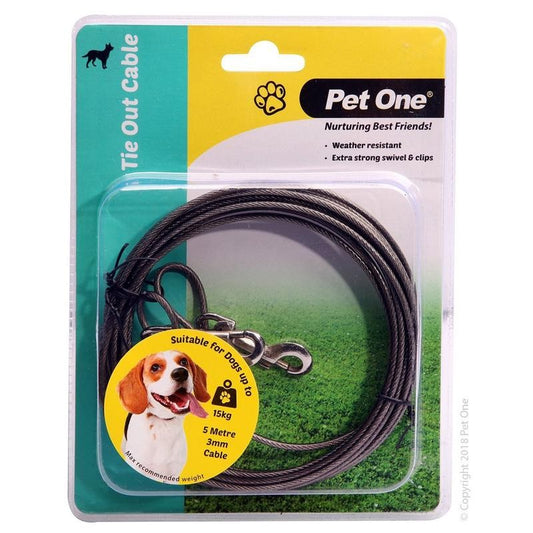 PET ONE TIE OUT CABLE 5M (3MM) FOR DOGS UP TO 15KG