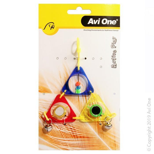 AVI ONE BIRD TOY TRIANGLE PYRAMID WITH MIRROR BEADS AND BELL 16CM