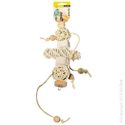 AVI ONE BIRD TOY RATTAN BALLS WOODEN BEADS AND PUMICE 33CM