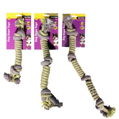 PET ONE DOG TOY ROPE SPIRAL WITH 2 KNOTS GREEN/GREY 31CM 2