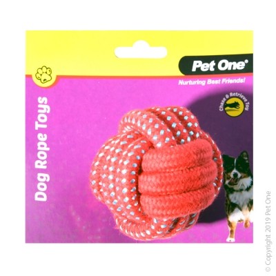 PET ONE DOG TOY ROPE BALL RED/BLUE 10CM