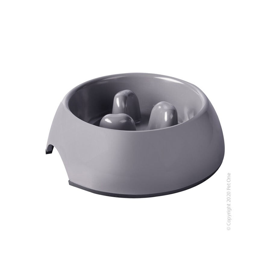 PET ONE BOWL MELAMINE ROUND SLOW DOWN FEEDER 300ML LIGHT GREY