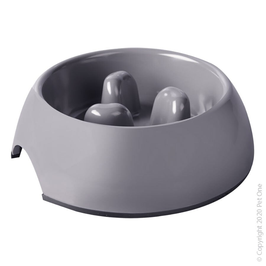 PET ONE BOWL MELAMINE ROUND SLOW DOWN FEEDER 140ML LIGH GREY