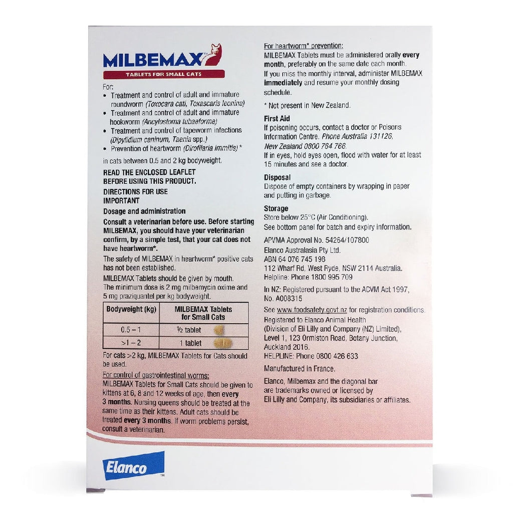 MILBEMAX FLAVOURED WORMING TABLET FOR SMALL CATS 0.5-2KG 2 PACK