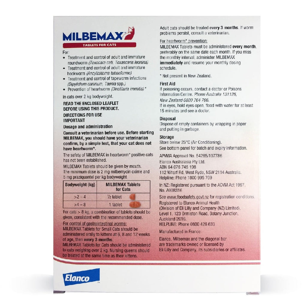 MILBEMAX FLAVOURED WORMING TABLET FOR CATS OVER 2KG 2 PACK
