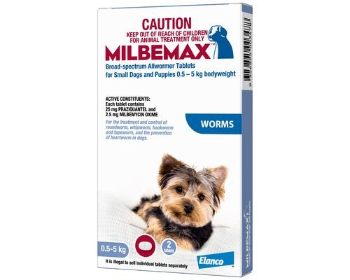 MILBEMAX FLAVOURED WORMING TABLETS FOR DOGS 0.5-5KG 2 PACK