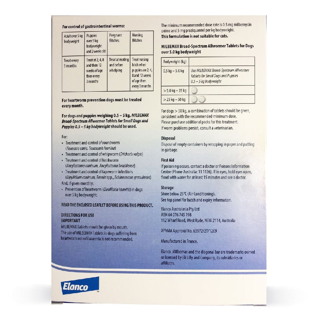MILBEMAX FLAVOURED WORMING TABLETS FOR DOGS OVER 5KG 2 PACK