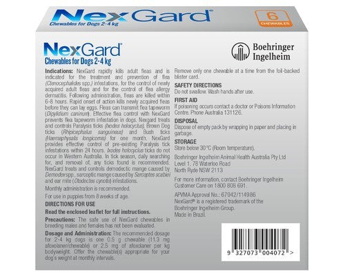 NEXGARD FOR DOGS ORANGE 2 TO 4KG 6 PACK - PAMPERED PETZ HORNSBY