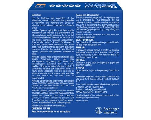 NEXGARD SPECTRA ORANGE 2KG TO 3.5KG 3PK - PAMPERED PETZ HORNSBY