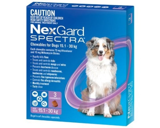NEXGARD SPECTRA PURPLE 15.1 TO 30KG 3PK - PAMPERED PETZ HORNSBY
