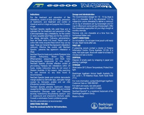 NEXGARD SPECTRA GREEN 7.6KG TO 15KG 6PK - PAMPERED PETZ HORNSBY