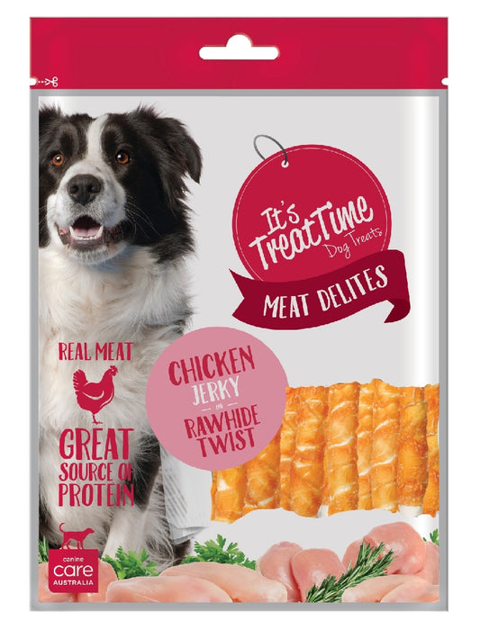 IT'S TREAT TIME MEAT DELITES DOG TREATS RAWHIDE CHICKEN TWIST STICKS 500G