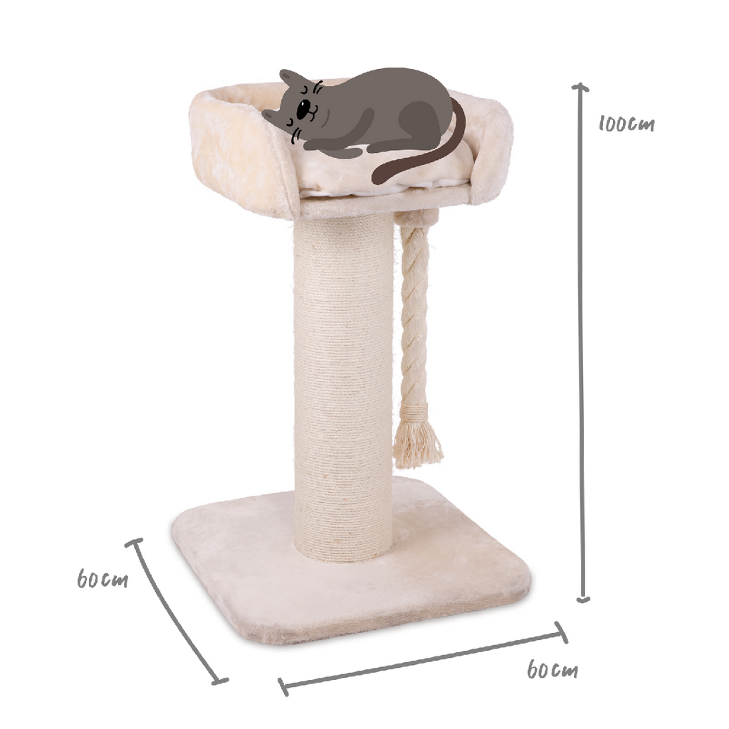 KAZOO HIGH BED SCRATCH POST WITH ROPE - CHARCOAL PLUSH HEIGHT 1M (CLICK & COLLECT OR LOCAL DELIVERY ONLY)