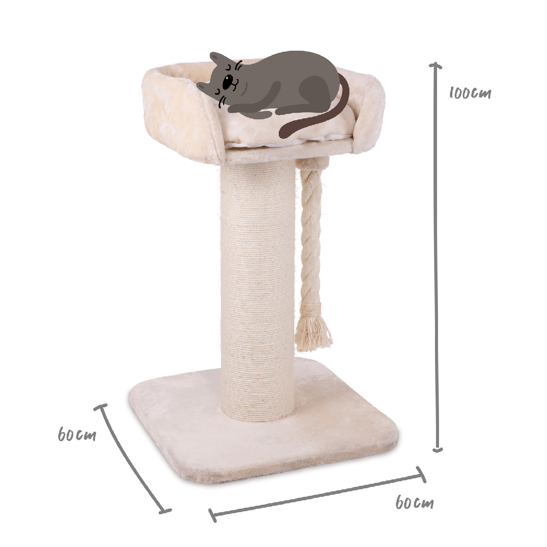KAZOO HIGH BED SCRATCH POST WITH ROPE - CHARCOAL PLUSH HEIGHT 1M (CLICK & COLLECT OR LOCAL DELIVERY ONLY)