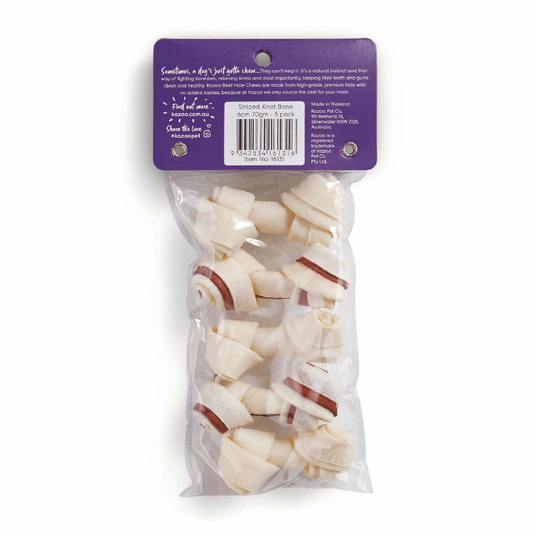 KAZOO STRIPED KNOT BONE 6CM 70GM 5PK