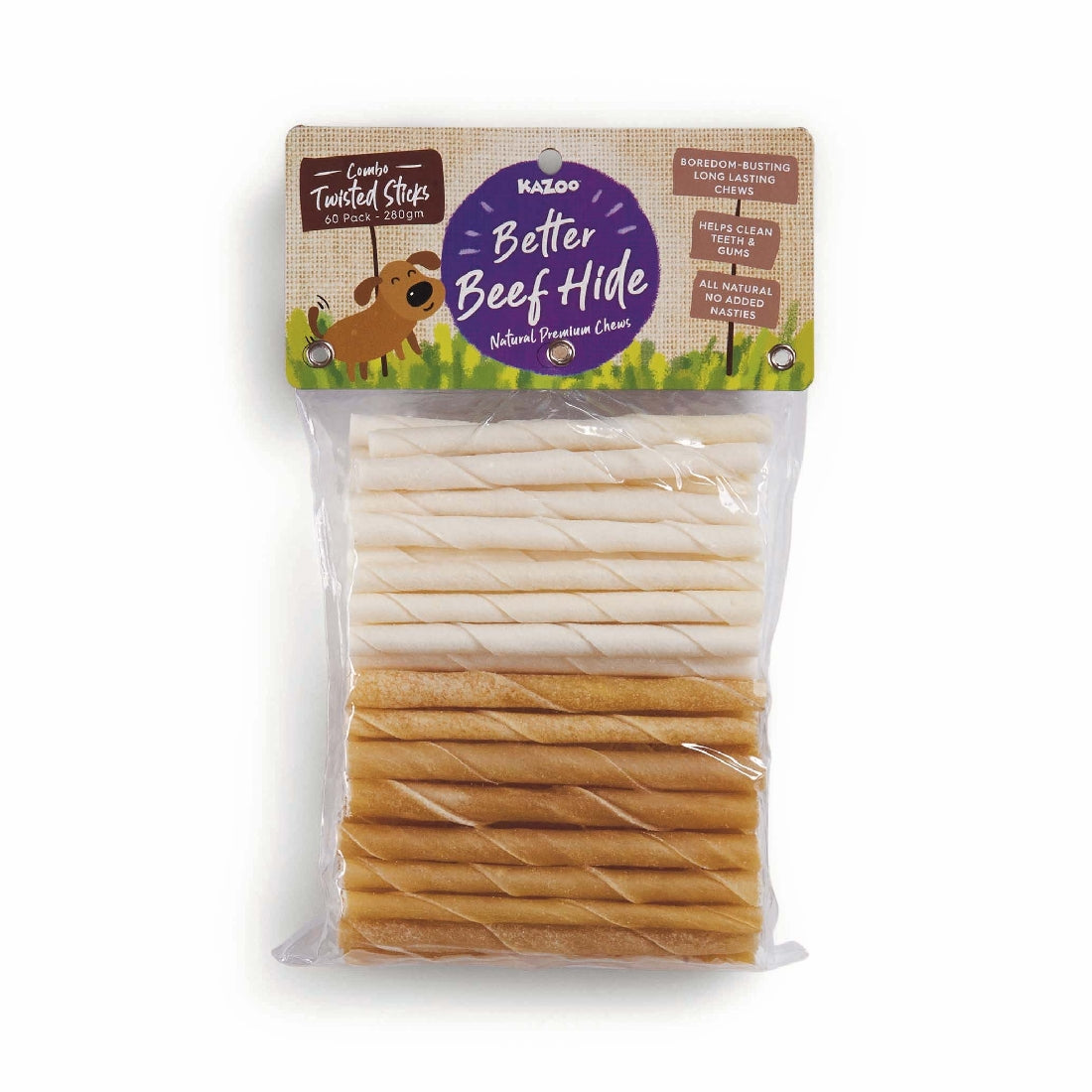 KAZOO NATURAL TWISTED STICKS 280GM 60PK
