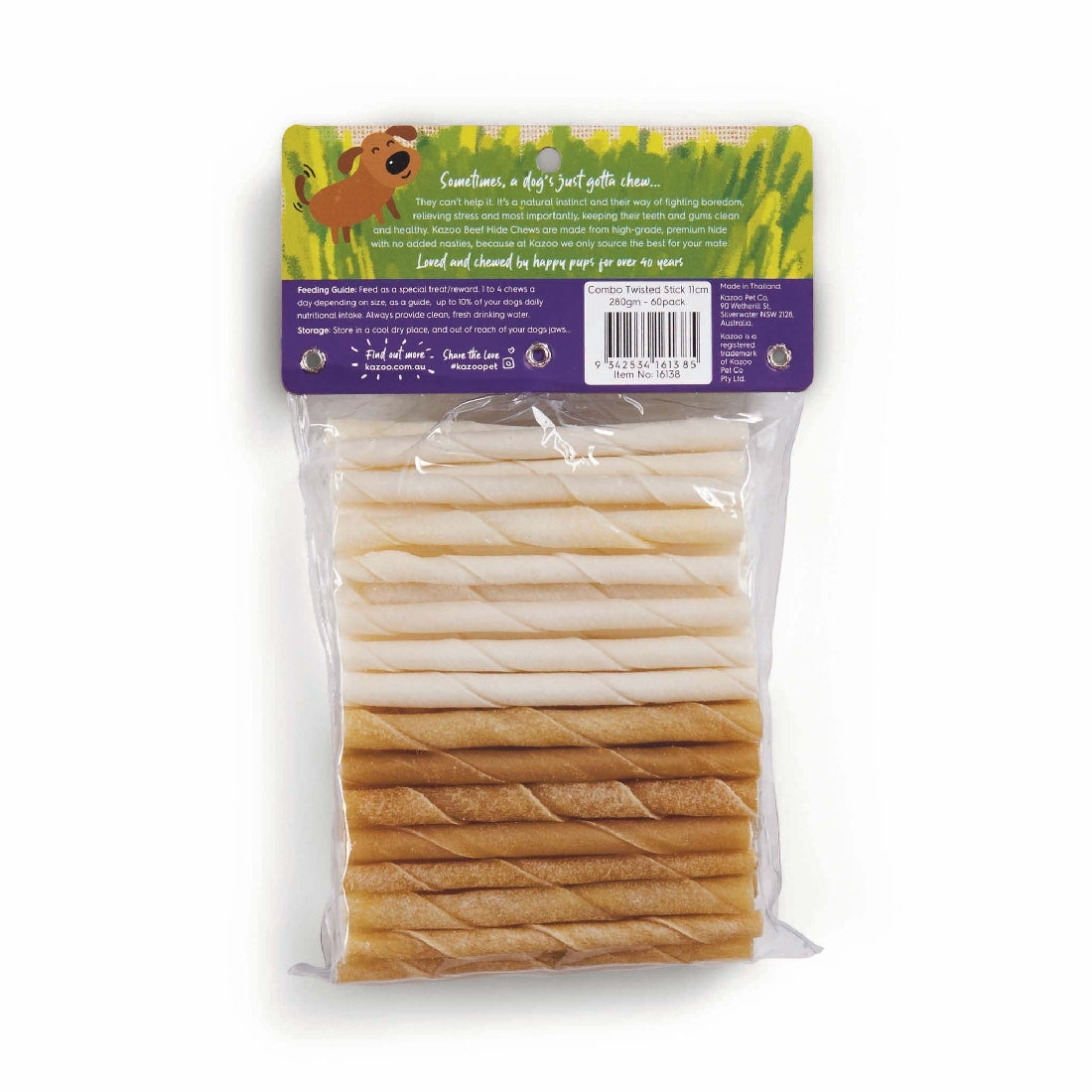 KAZOO NATURAL TWISTED STICKS 280GM 60PK