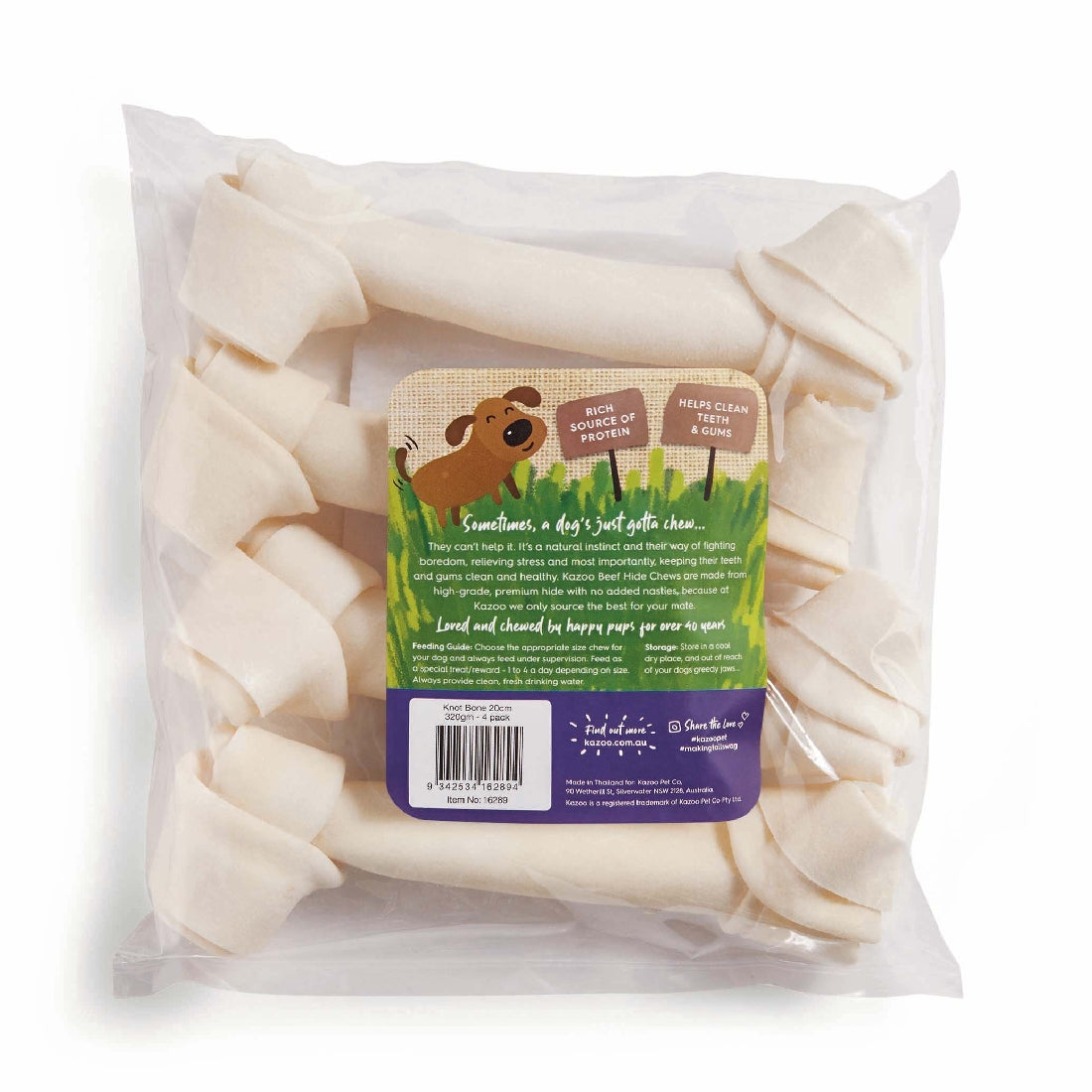 KAZOO WHITE KNOT BONE 20CM 370GM 4PK