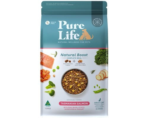 PURE LIFE NATURAL BOOST DRY ADULT CAT FOOD SALMON 1.5KG
