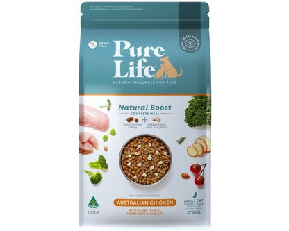PURE LIFE NATURAL BOOST DRY ADULT CAT FOOD CHICKEN 1.5KG