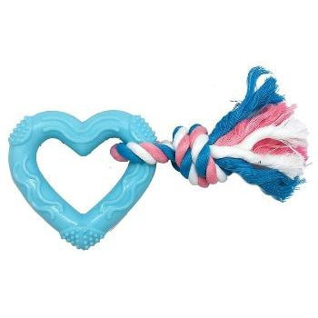 FURRY FACE DOG TOYS LIL PUPS TEETHER HEART BLUE