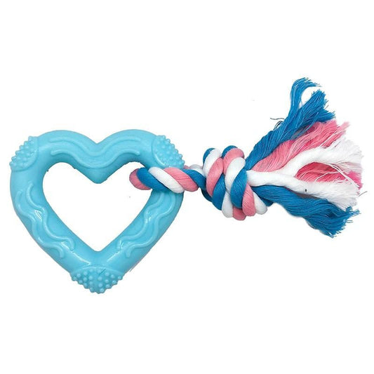 FURRY FACE DOG TOYS LIL PUPS TEETHER HEART BLUE