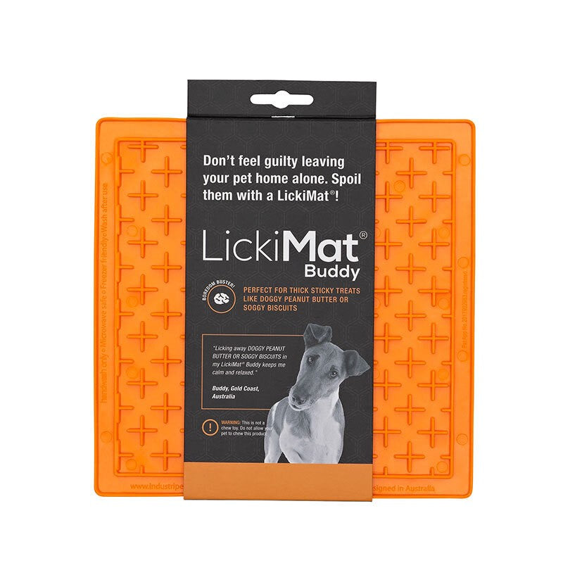 LICKIMAT BUDDY ORIGINAL SLOW FOOD ANTI-ANXIETY LICKING MAT FOR CATS AND DOGS - ORANGE