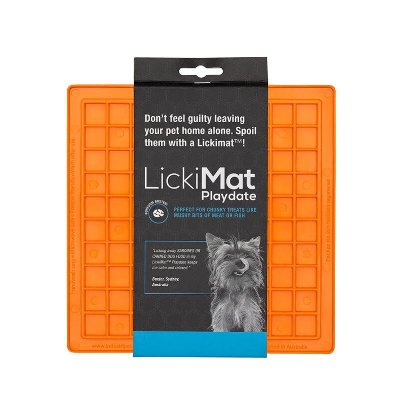 LICKIMAT PLAYDATE ORIGINAL SLOW FOOD LICKING MAT FOR CATS & DOGS - ORANGE