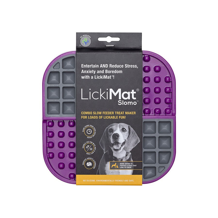 LICKIMAT SLOMO WET & DRY DOUBLE SLOW FOOD DOG BOWL - PURPLE